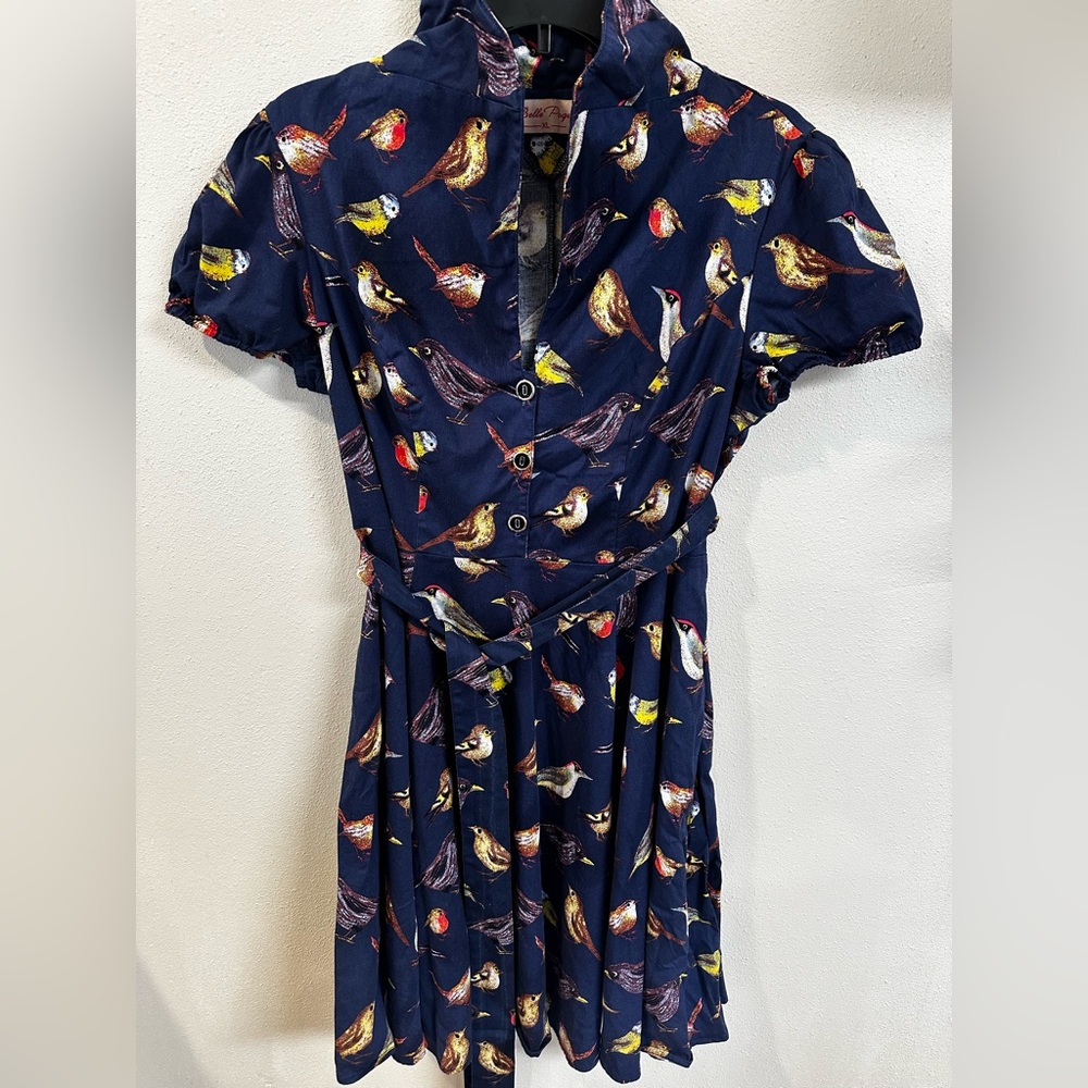 Vintage Belle Poque Bird Print Navy Dress - Picture 1 of 3